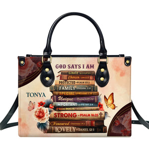 God Says I Am - Scripture Gifts For Women Of God - Personalized Leather Handbag With Handle - AT4080969