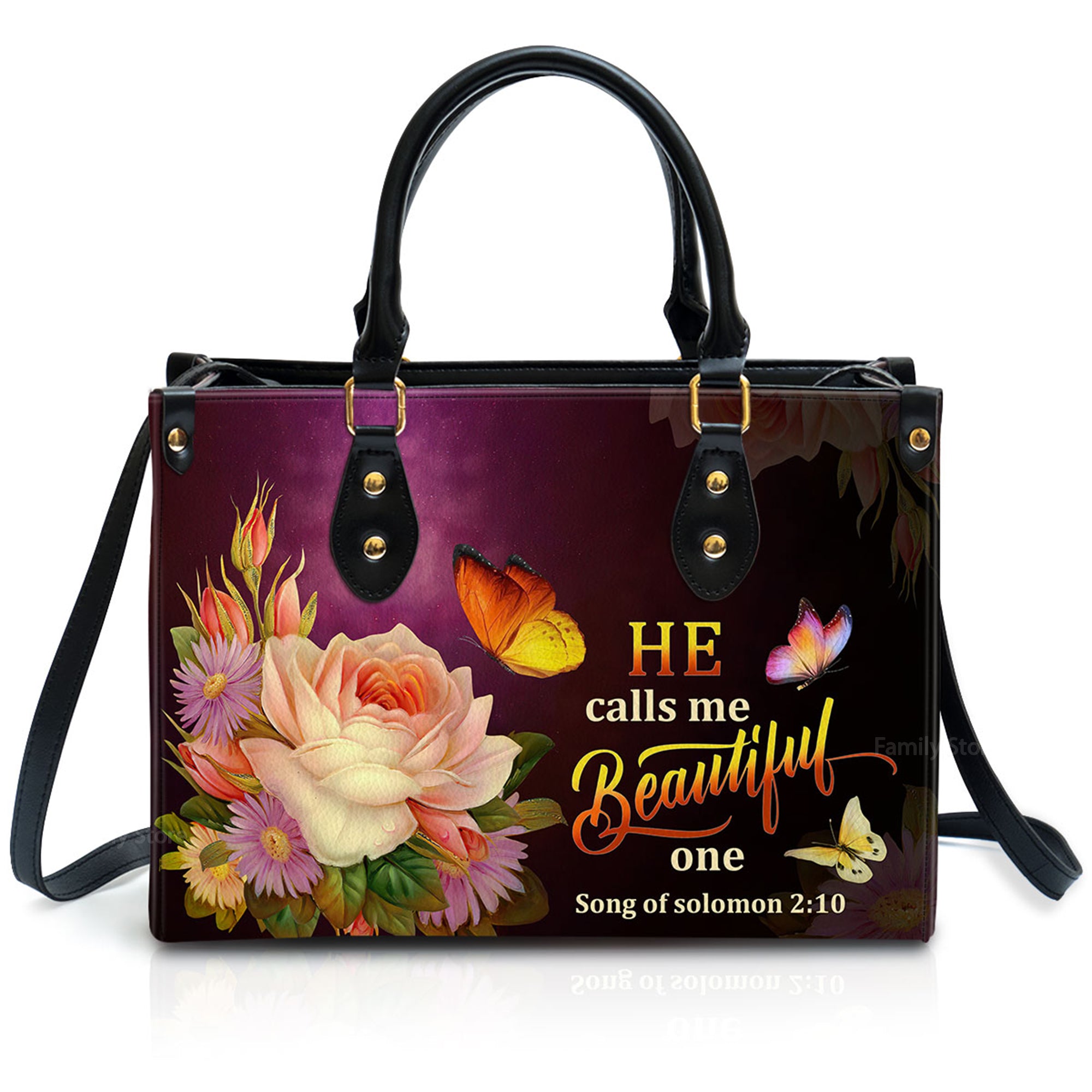 Solomon 210 Flower And Butterfly He Calls Me Beautiful One - Unique Personalized Leather Handbag - AT4080938