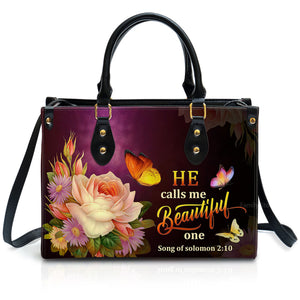 Solomon 210 Flower And Butterfly He Calls Me Beautiful One - Unique Personalized Leather Handbag - AT4080938