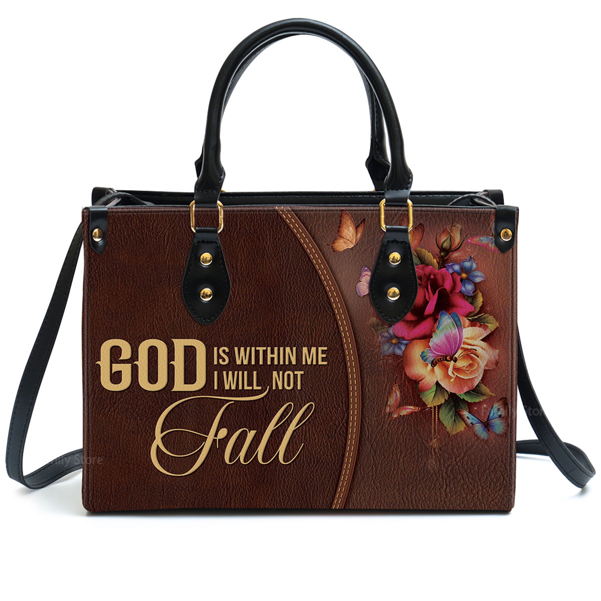 Flower God Is Within Me, I Will Not Fall - Scripture Gifts For Women Of God - Personalized Leather Handbag With Handle - AT4081404