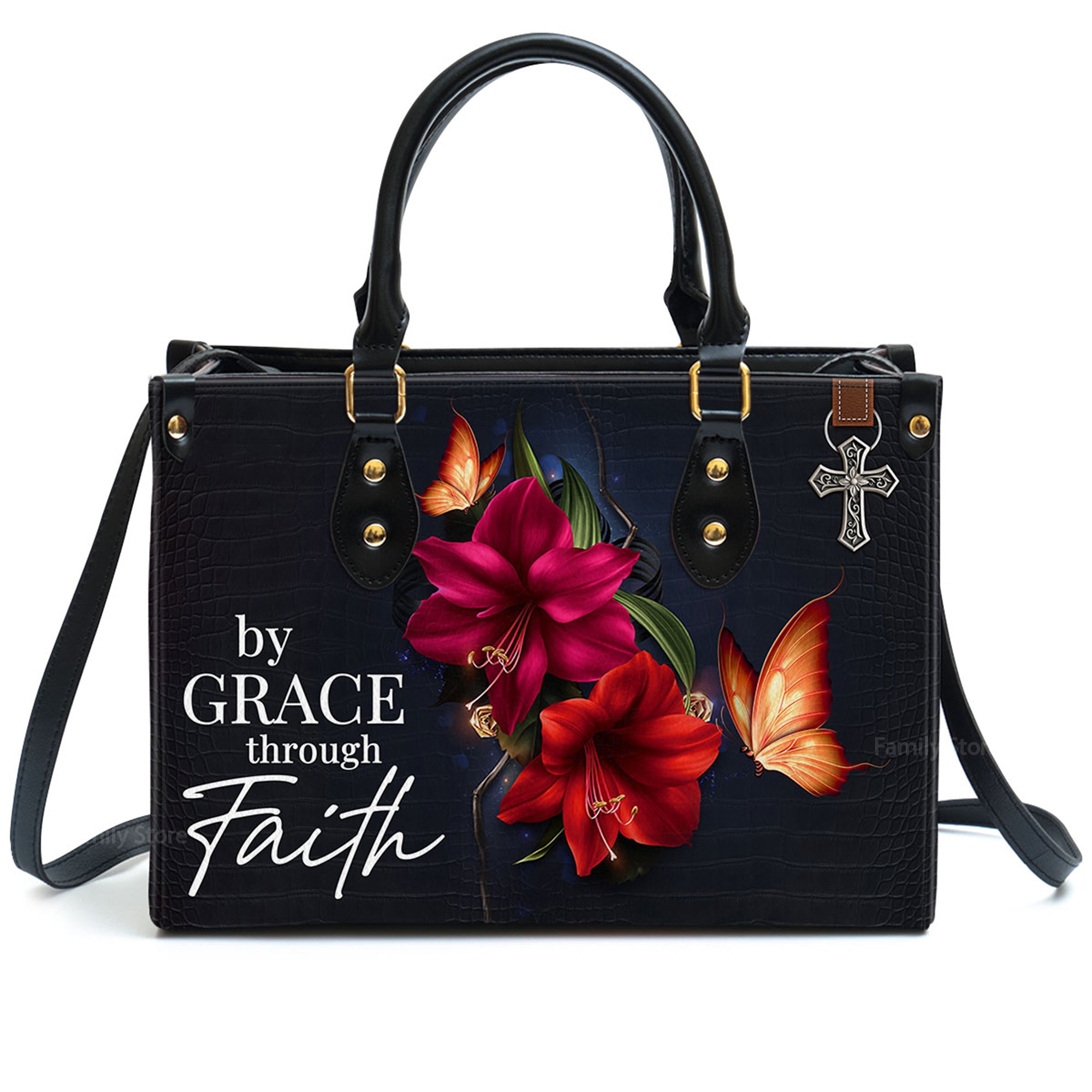 By Grace Through Faith - Thoughtful Gift For Christians - Personalized Leather Handbag With Handle - AT4080732