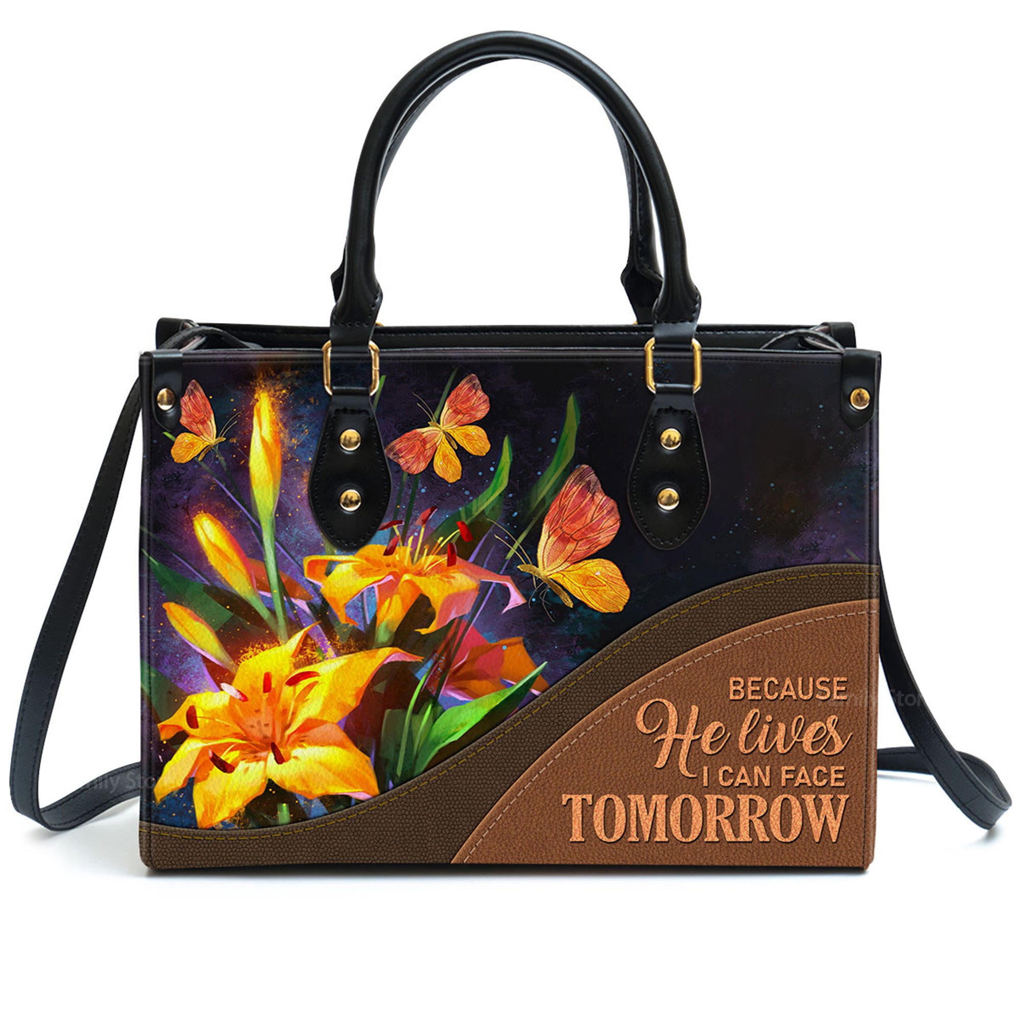 Because He Lives, I Can Face Tomorrow - Thoughtful Gift For Christians - Personalized Leather Handbag With Handle - AT4080725