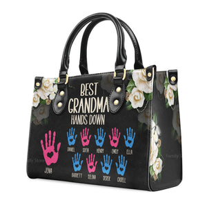 Best Grandma Hands Down - Personalized Leather Handbag With Handle - AT4080726