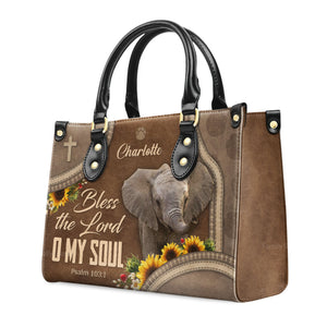 Lovely Elephant - Bless The Lord O My Soul - Thoughtful Gift For Christians - Personalized Leather Handbag With Handle - AT4081329