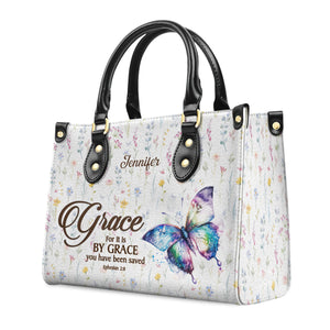 For It Is By Grace You Have Been Saved Ephesians 28 Worship - Unique Personalized Leather Handbag - AT4080901