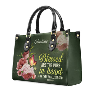 Blessed Are The Pure In Heart Matthew 5:8 - Thoughtful Gift For Christians - Personalized Leather Handbag With Handle - AT4080845