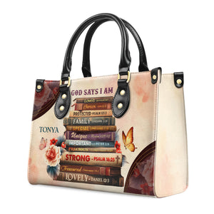 God Says I Am - Scripture Gifts For Women Of God - Personalized Leather Handbag With Handle - AT4080969