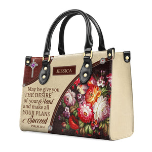 May He Make All Your Plans Succeed - Awesome Personalized Flower Leather Handbag - AT4080701