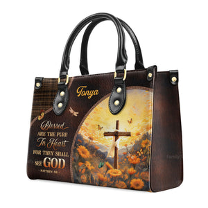 Blessed Are The Pure - Thoughtful Gift For Christians - Personalized Leather Handbag With Handle - AT4081247