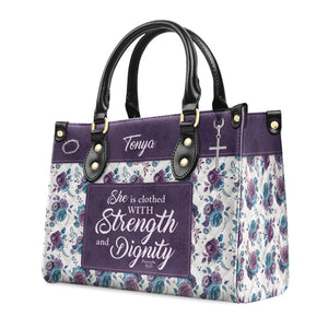 Proverbs 3125 She Is Clothed With Strength And Dignity - Thoughtful Gift For Christians - Personalized Leather Handbag With Handle - AT4081311