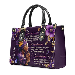 Blessed Is She - Scripture Gifts For Women Of God - Personalized Leather Handbag With Handle - AT4080956