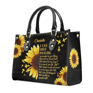 I Can Only Imagine Sunflower And Cross - Personalized Leather Handbag With Handle - AT4080914