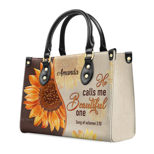 He Calls Me Beautiful One Fancy Sunflower - Thoughtful Gift For Christians - Personalized Leather Handbag With Handle - AT4080743