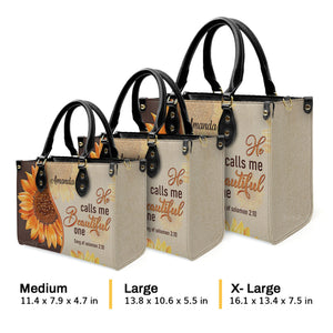 He Calls Me Beautiful One Fancy Sunflower - Thoughtful Gift For Christians - Personalized Leather Handbag With Handle - AT4080743