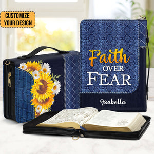 Sunflower Faith Over Fear - Awesome Personalized Bible Covers - AT4082426