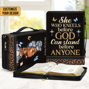 She Who Kneels Before God Can Stand Before Anyone - Personalized Bible Covers - AT4081456