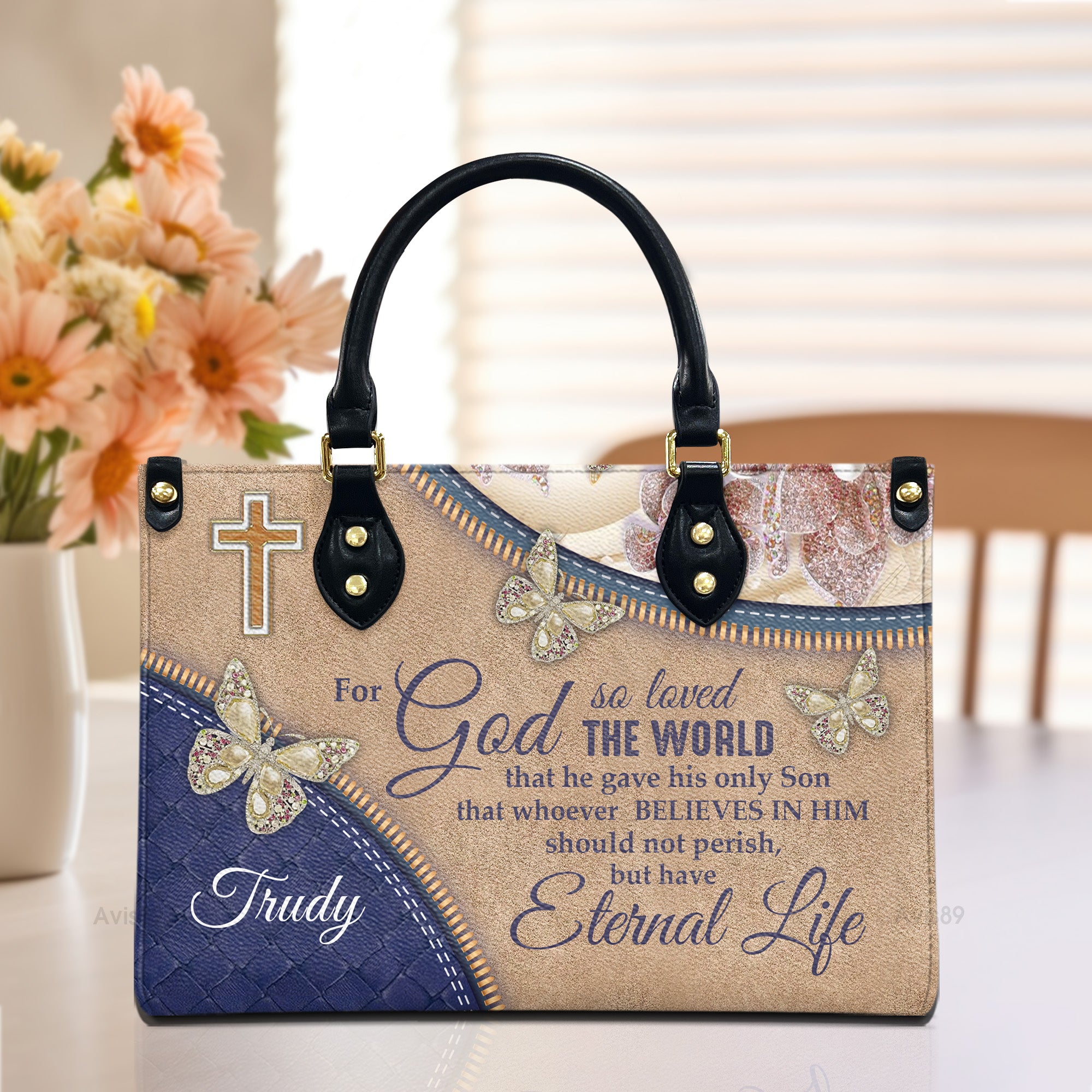 For God So Loved The World - Thoughtful Gift For Christians - Personalized Leather Handbag With Handle - AT4080738