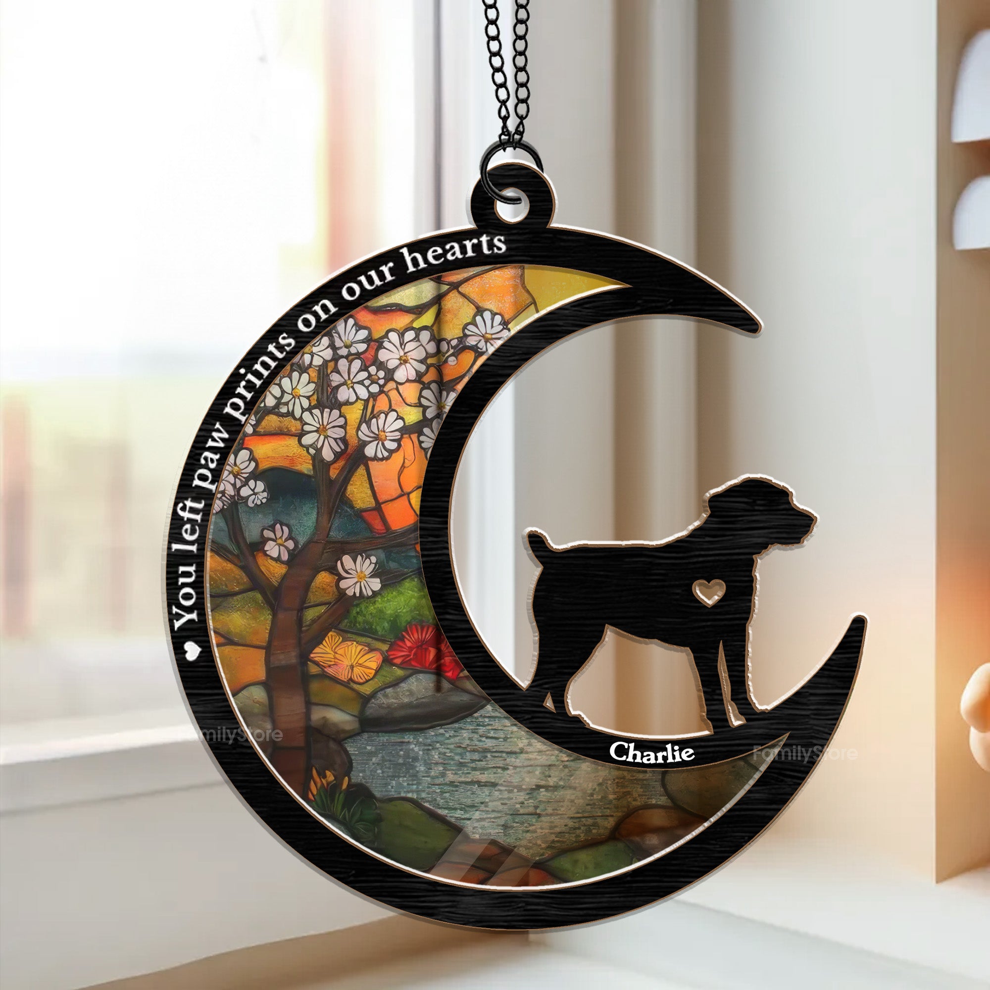 You Live In My Mind You Left Paw Prints On My Heart - Memorial Gift For Pet Lovers - Personalized Window Hanging Suncatcher Ornament - CLP05 NA94