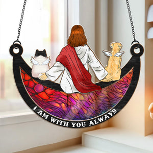 Dog Memorial With Jesus - Personalized Window Hanging Suncatcher Ornament - CLP06 PT