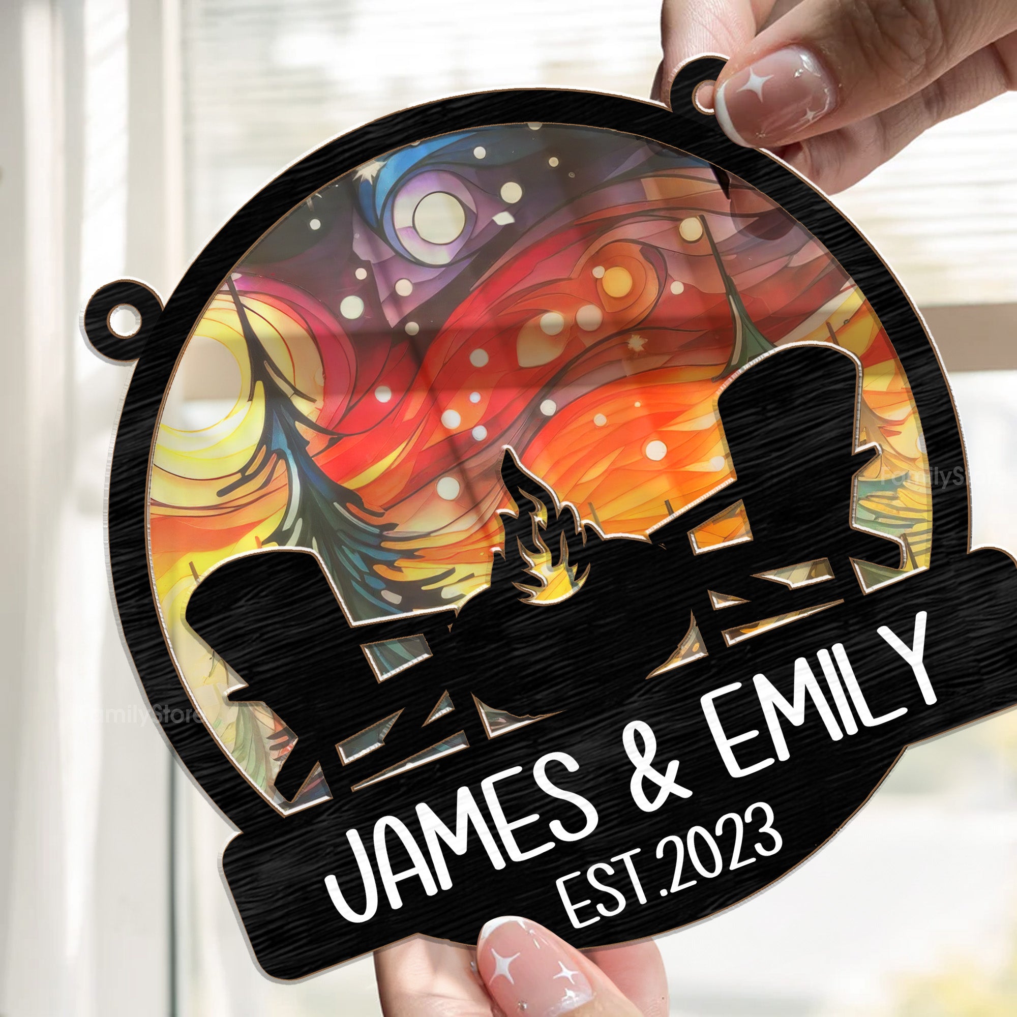 Camping Couple Chair - Gift For Couples - Personalized Window Hanging Suncatcher Ornament - CLP05 NA94