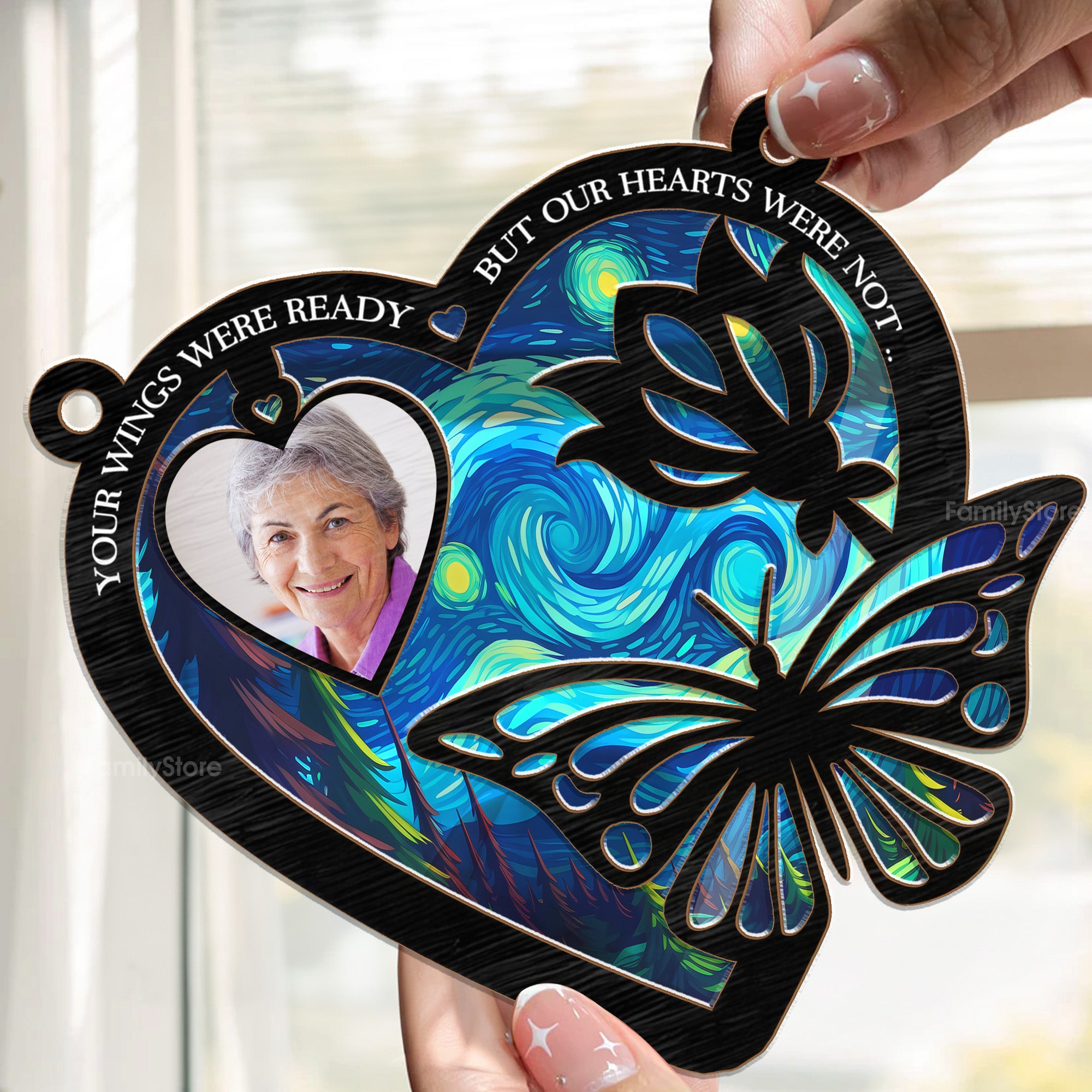 Your Wings Were Ready But Our Hearts Were Not - Memorial Gift - Personalized Window Hanging Suncatcher Ornament NA94