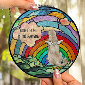 Look For Me In The Rainbow - Pet Memorial - Personalized Window Stained Glass DN100