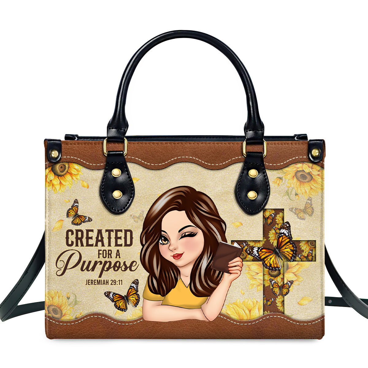 Created For A Purpose - Thoughtful Gift For Christians - Personalized Leather Handbag With Handle - AT4080733