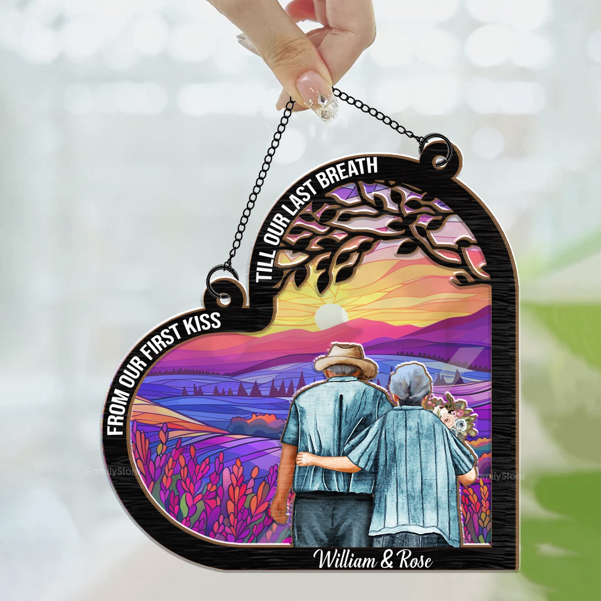 Couples From Our First Kiss Till Our Last Breath - Personalized Window Hanging Suncatcher Ornament- CL29 Avis