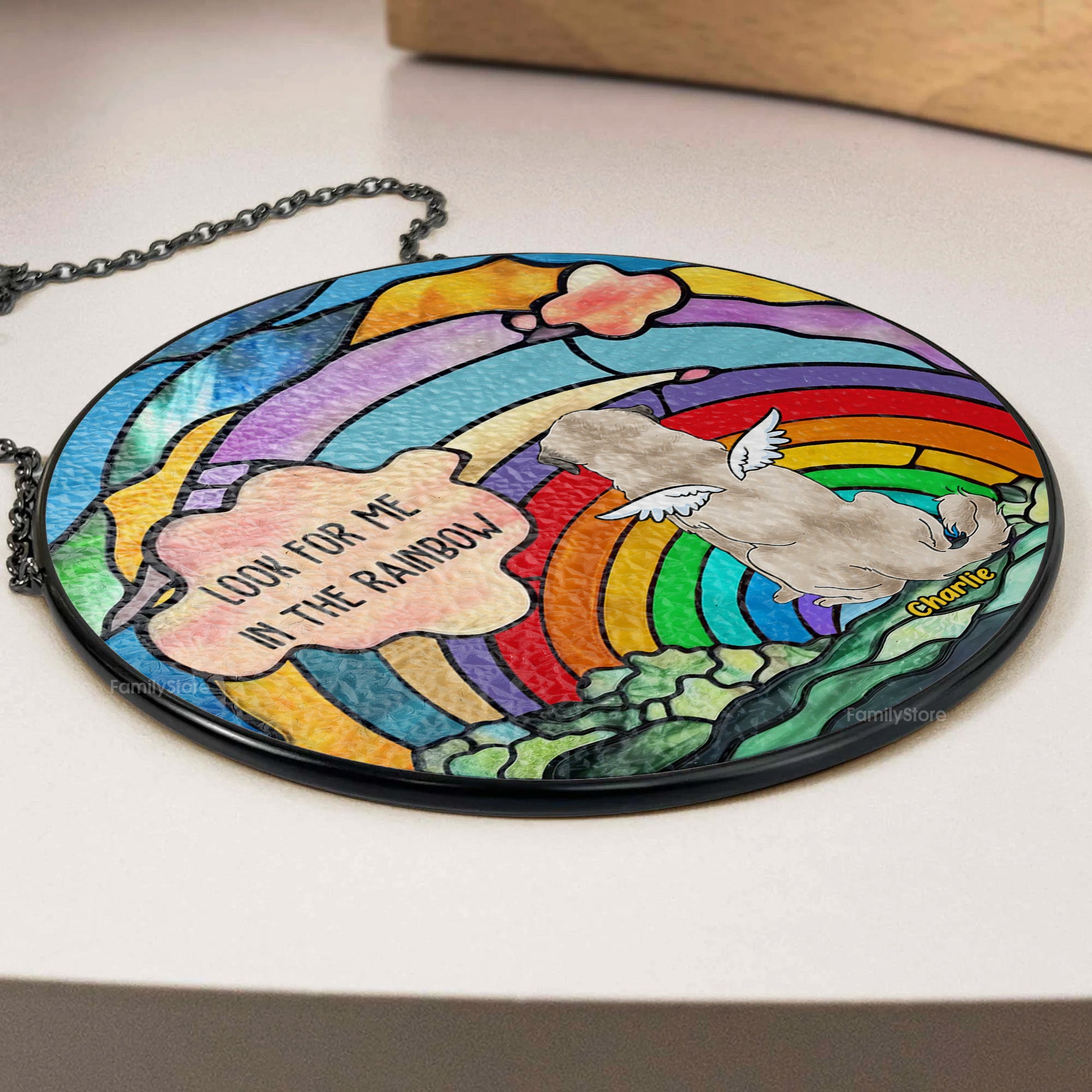 Look For Me In The Rainbow - Pet Memorial - Personalized Window Stained Glass DN100