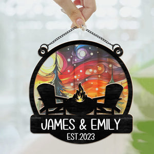 Camping Couple Chair - Gift For Couples - Personalized Window Hanging Suncatcher Ornament - CLP05 NA94