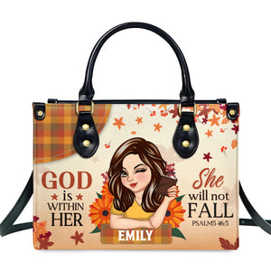 God Is Within Her She Will Not Fall - Thoughtful Gift For Christians - Personalized Leather Handbag With Handle - AT4080748