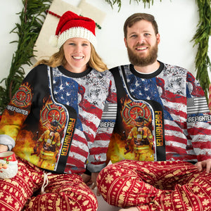 Firefighter USA Flag Christmas Ugly Sweater