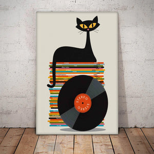 Avis89 Rock Music Mid Century Modern Black Cat Atomic Cat Gift Canvas