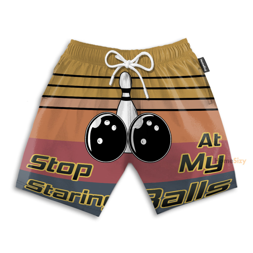 Stop Staring At My Balls Bowlling - Beach Shorts