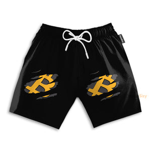 Bitcoin Symbol Torn Shirt Pattern - Beach Shorts