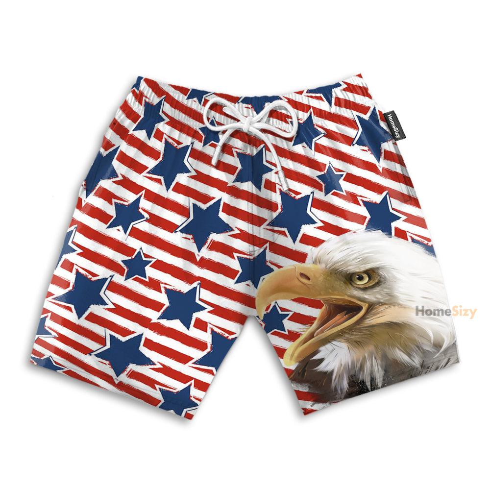 American Flag Star Eagle 4th July Idependence Day - Beach Shorts