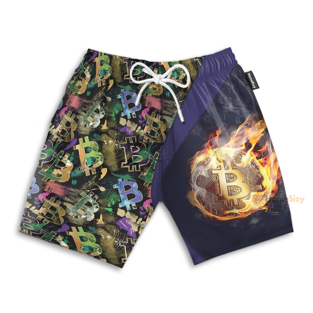 Bitcoin Block Chain Flame - Beach Shorts