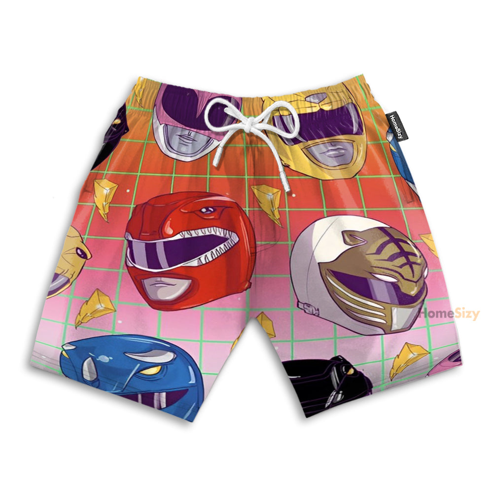 Mighty Morphin Power Ranger Movie Helmet Pattern - Beach Shorts