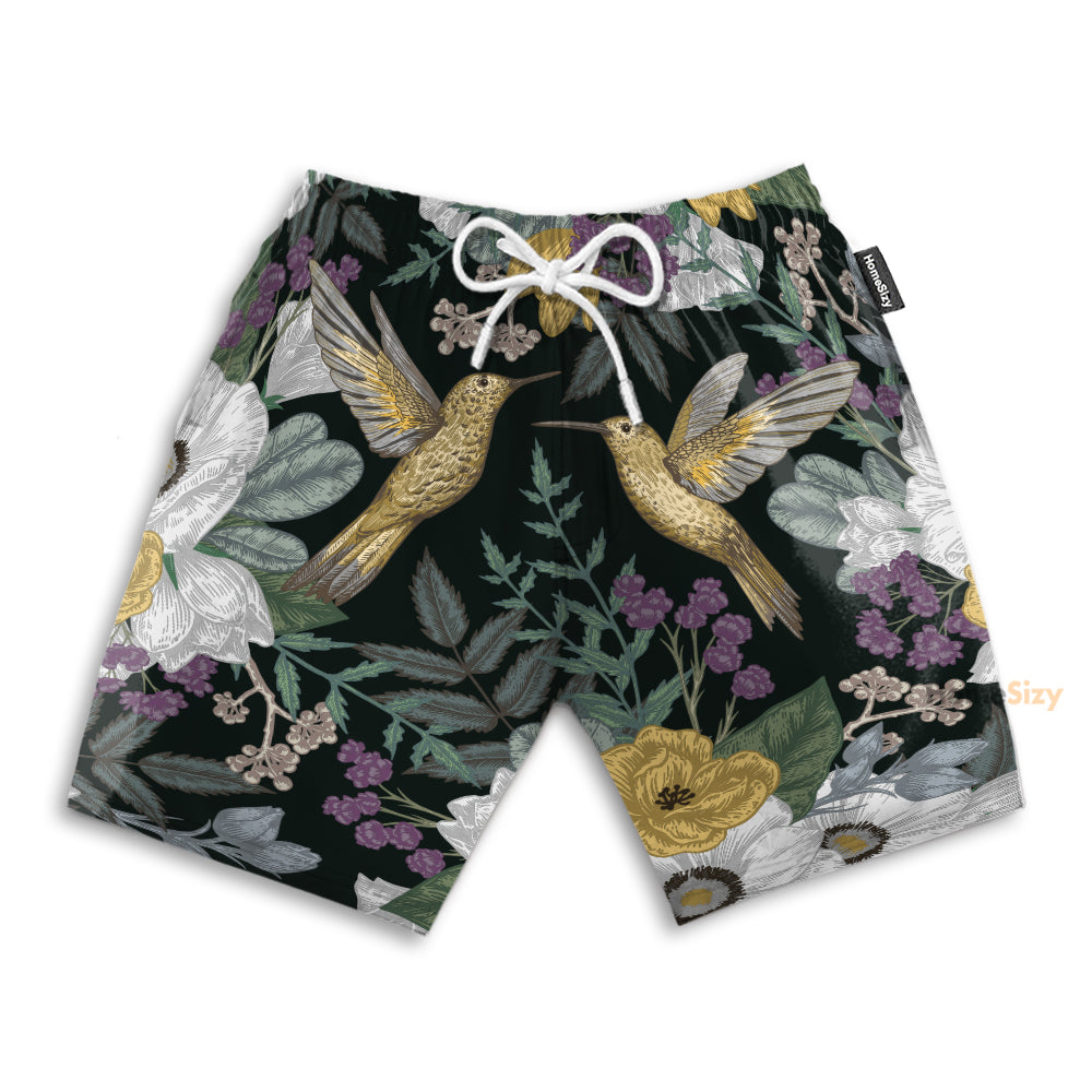 Hummingbird Tropical Flowers Pattern - Beach Shorts