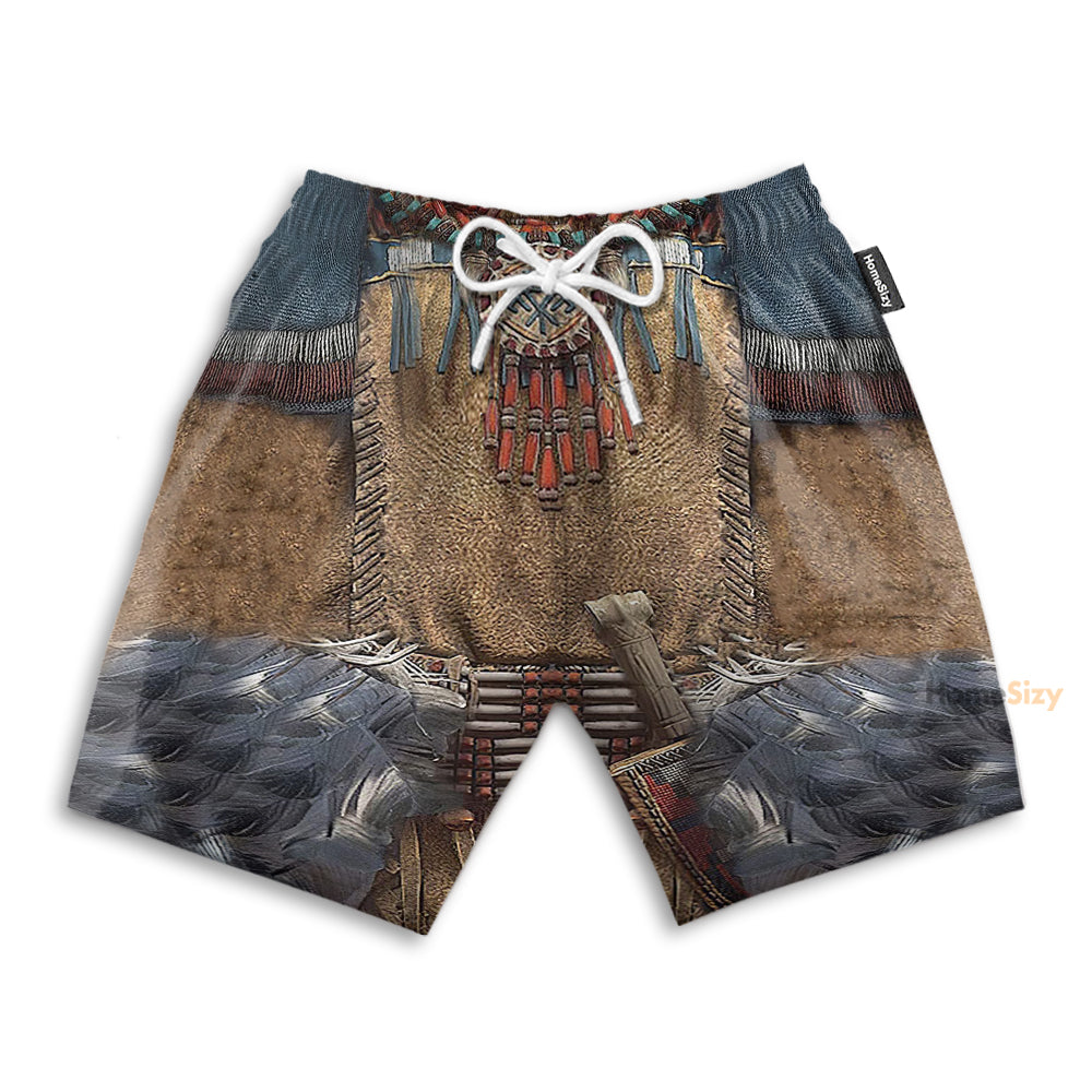 Native American Feathers Costume Cosplay - Beach Shorts