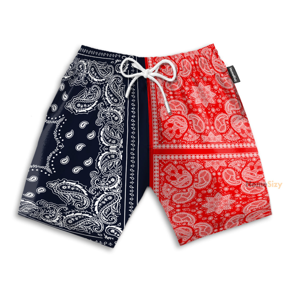 Two Paisley Bandanas Navy And Red - Beach Shorts