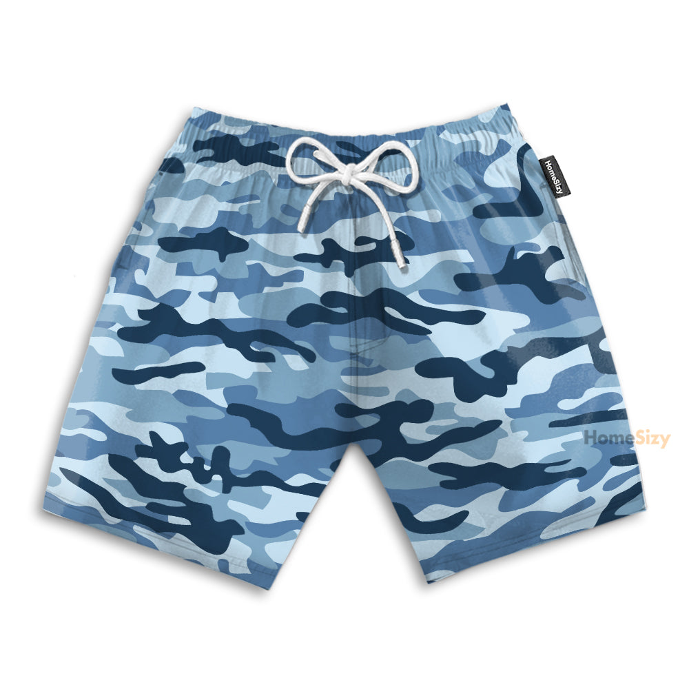 Blue Camouflage Pattern Camo - Beach Shorts