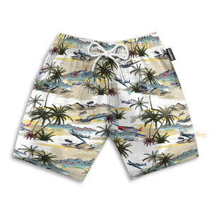 Aircraft Palm Tree On Island Pattern - Beach Shorts