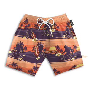 Tropical Sunset Silhouette Walking Bigfoot - Beach Shorts