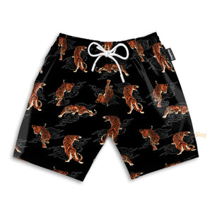 Japanese Tiger Black Pattern - Beach Shorts