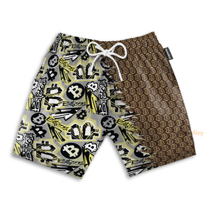 Bitcoin Doodle Funky Pattern - Beach Shorts