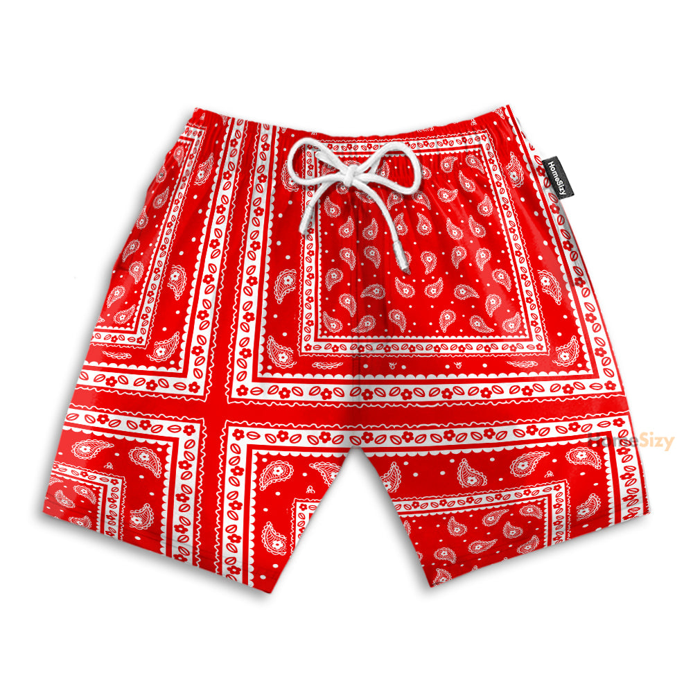 Red Paisley Bandana - Beach Shorts