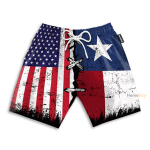 Texas x American Flag Funny - Beach Shorts