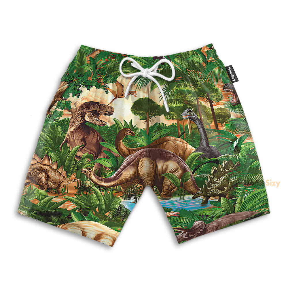 Dinosaurs In Jungle Tropical - Beach Shorts