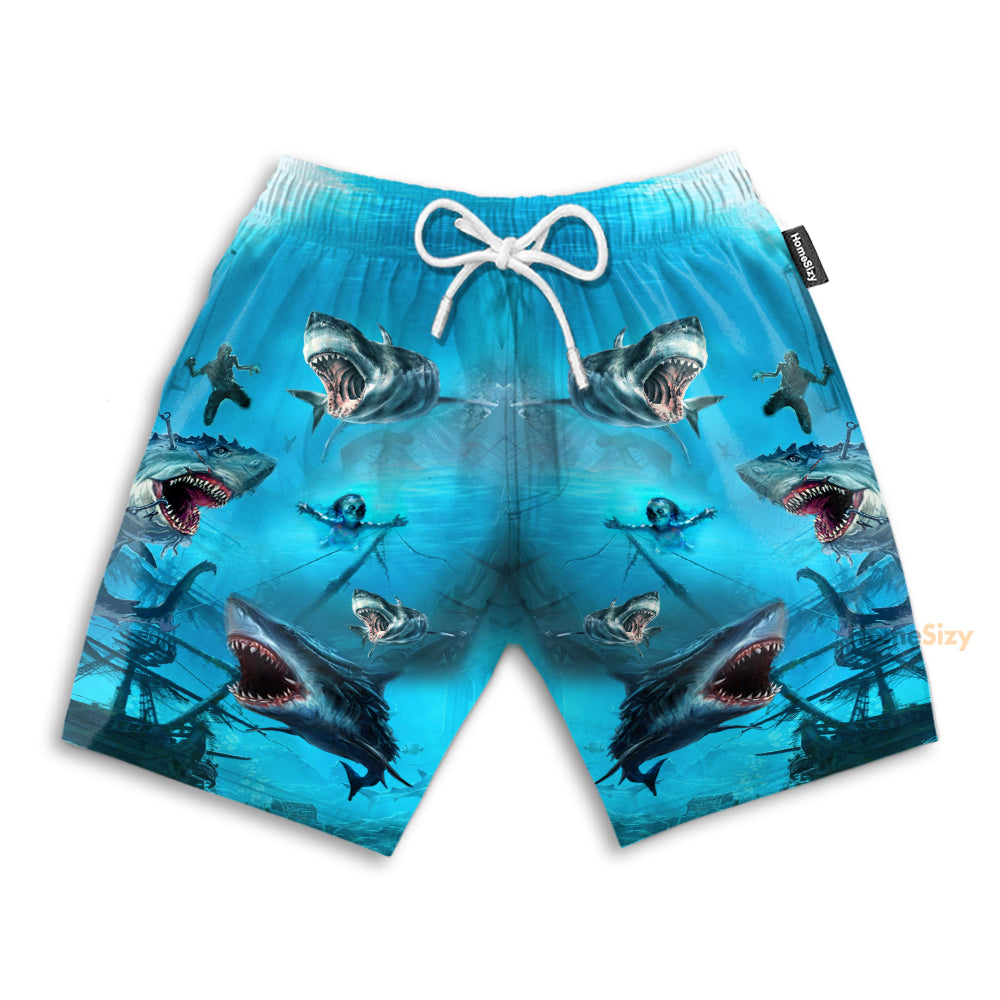 Shark Under The Sea - Beach Shorts